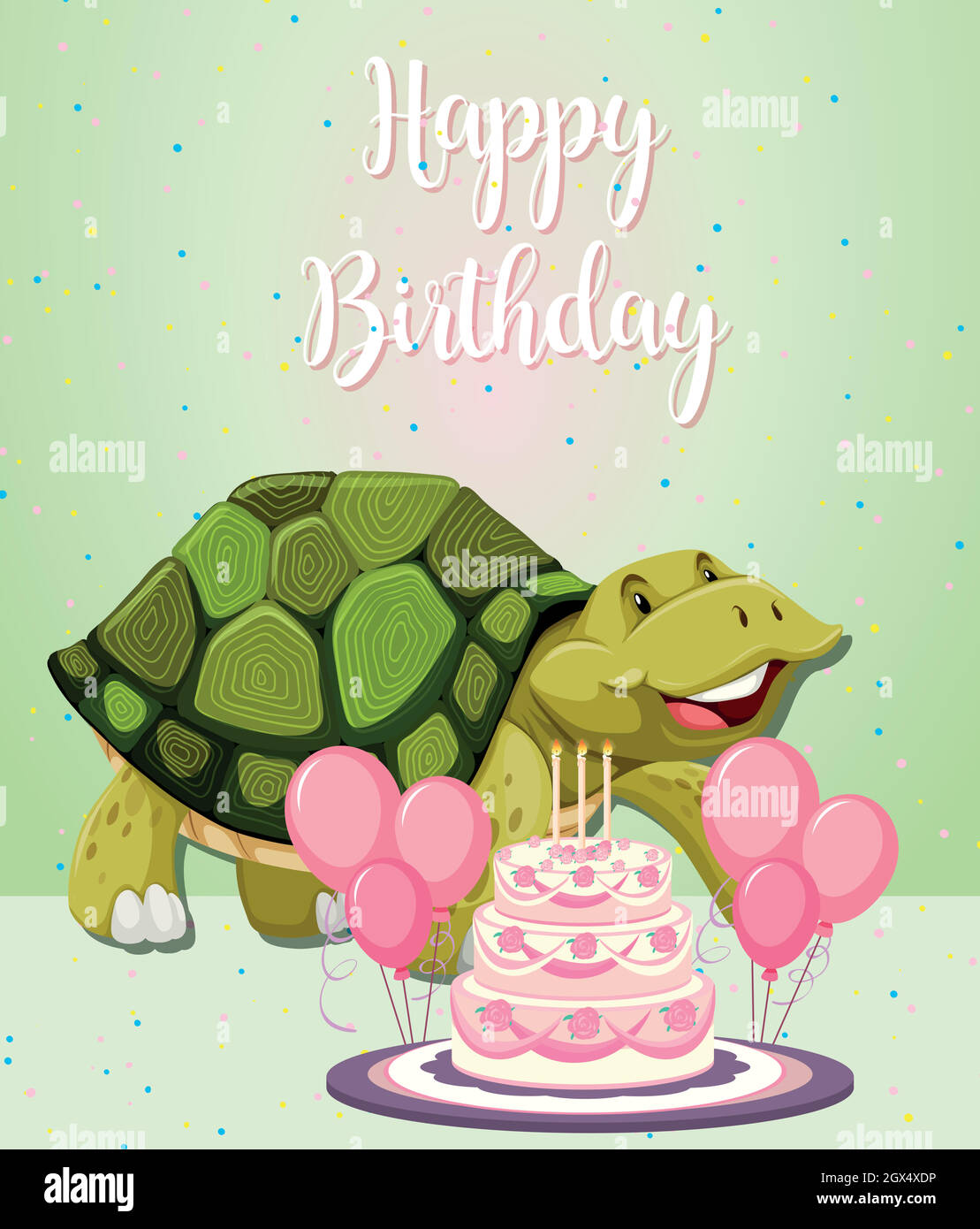 Carte d'anniversaire à imprimé tortue et gâteau Illustration de Vecteur