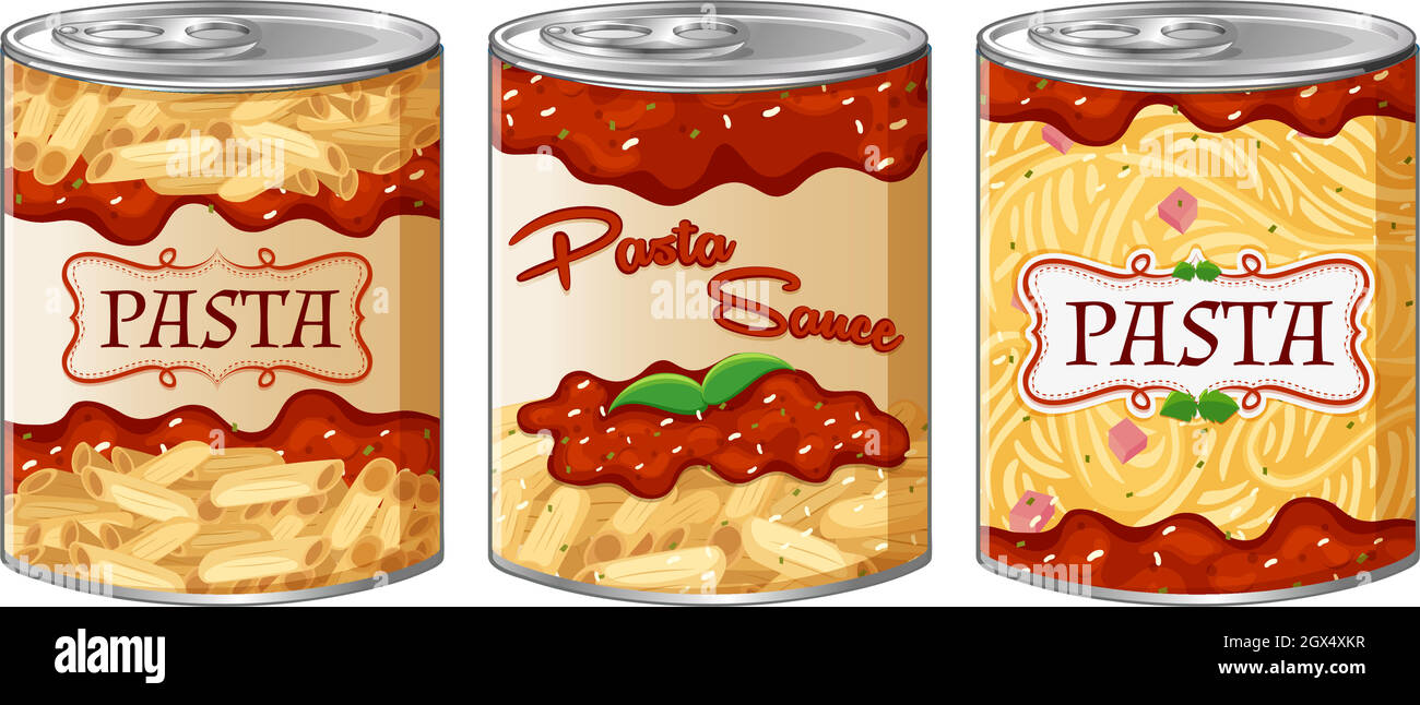 Trois boîtes de pâtes et sauce Illustration de Vecteur