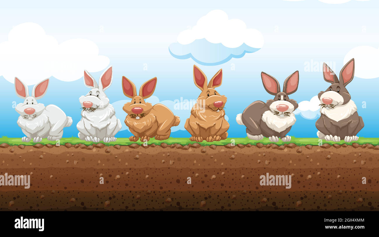 Lapins de Pâques debout sur le sol Illustration de Vecteur