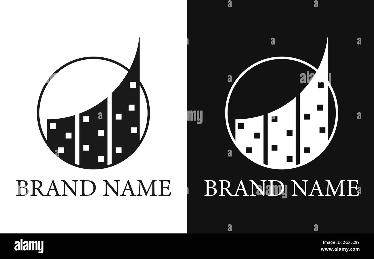 Logo Résumé bâtiment dans un cercle, architecture, couleur noir et blanc, silhouette, symbole, icône, vecteur graphique EPS 10 Illustration de Vecteur