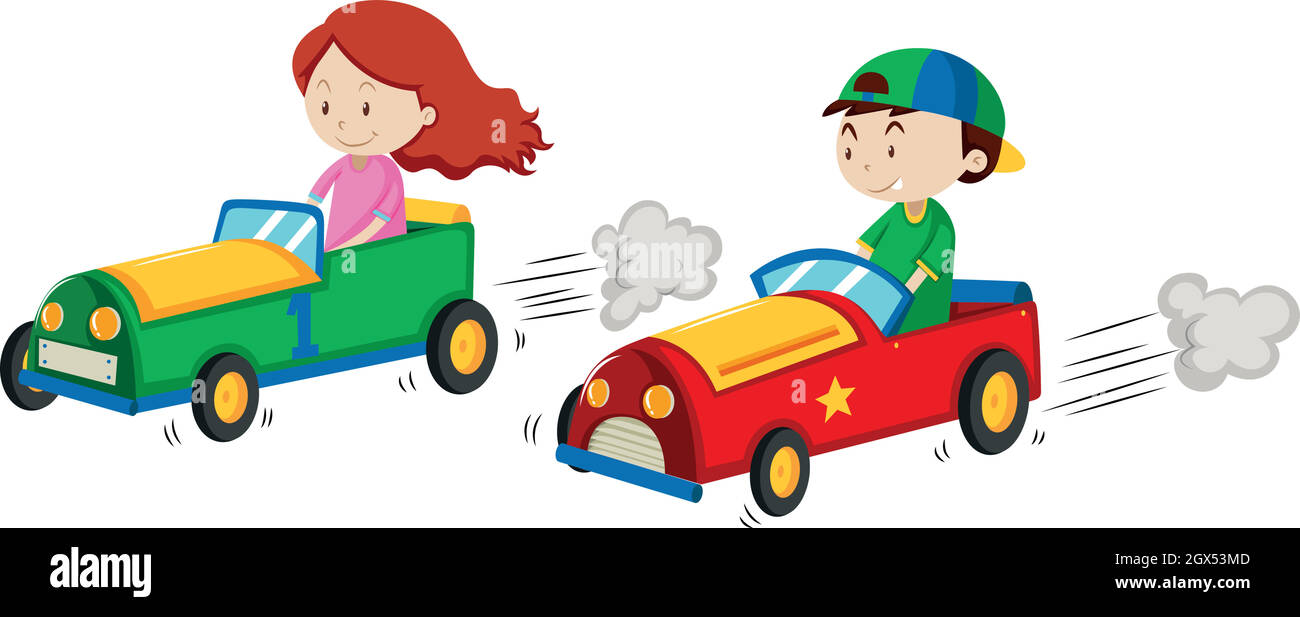 Garçon et fille en voiture de course Illustration de Vecteur