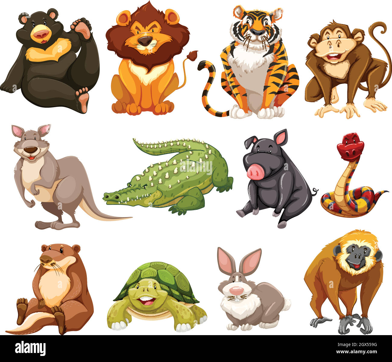 Différents types d'animaux de la jungle Illustration de Vecteur