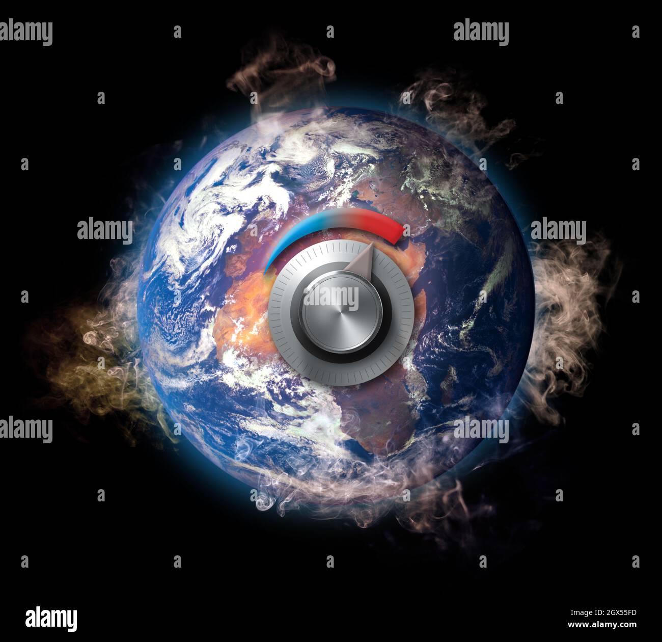 Régler la température sur fumer planète chaude Terre, changement climatique et concept de réchauffement climatique. Quelques éléments de l'image fournie par la NASA. Banque D'Images