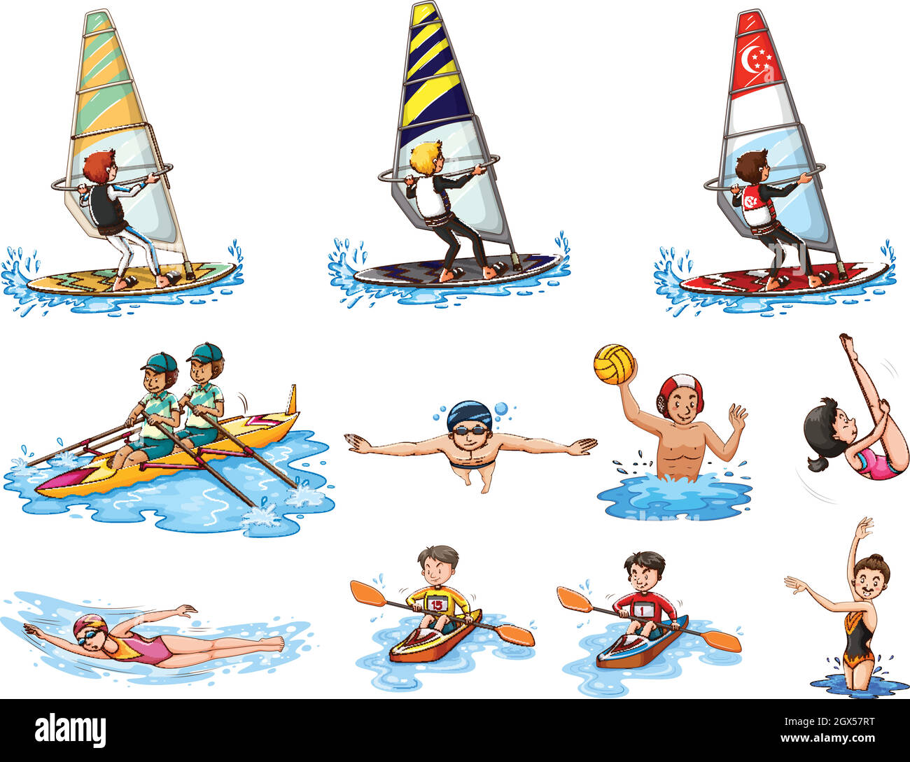 Différents types de sports nautiques Illustration de Vecteur