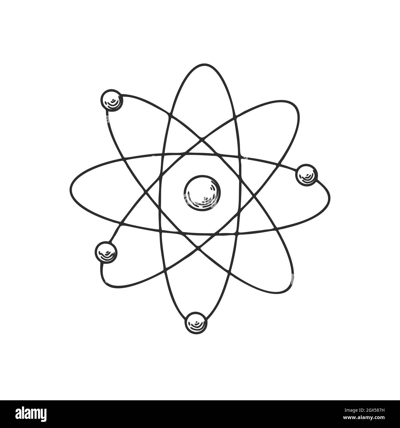 Icône de structure atomique d'esquisse. Esquisser l'atome. Symbole de ...