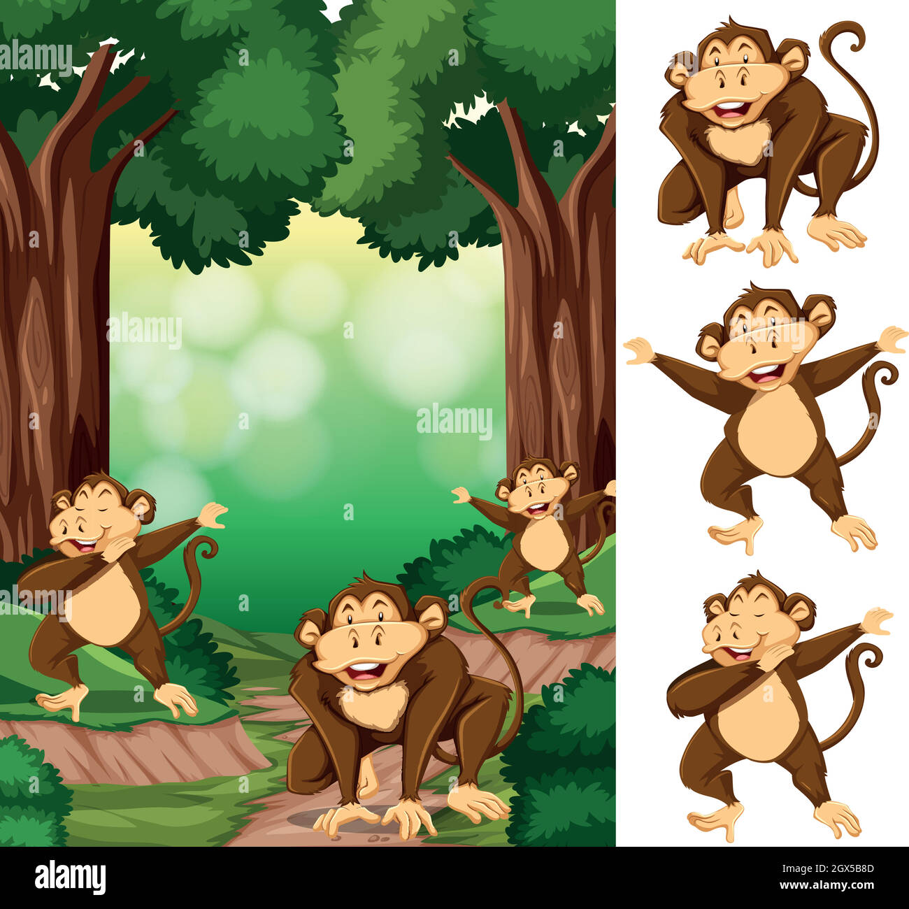 Groupe de singes en forêt Illustration de Vecteur