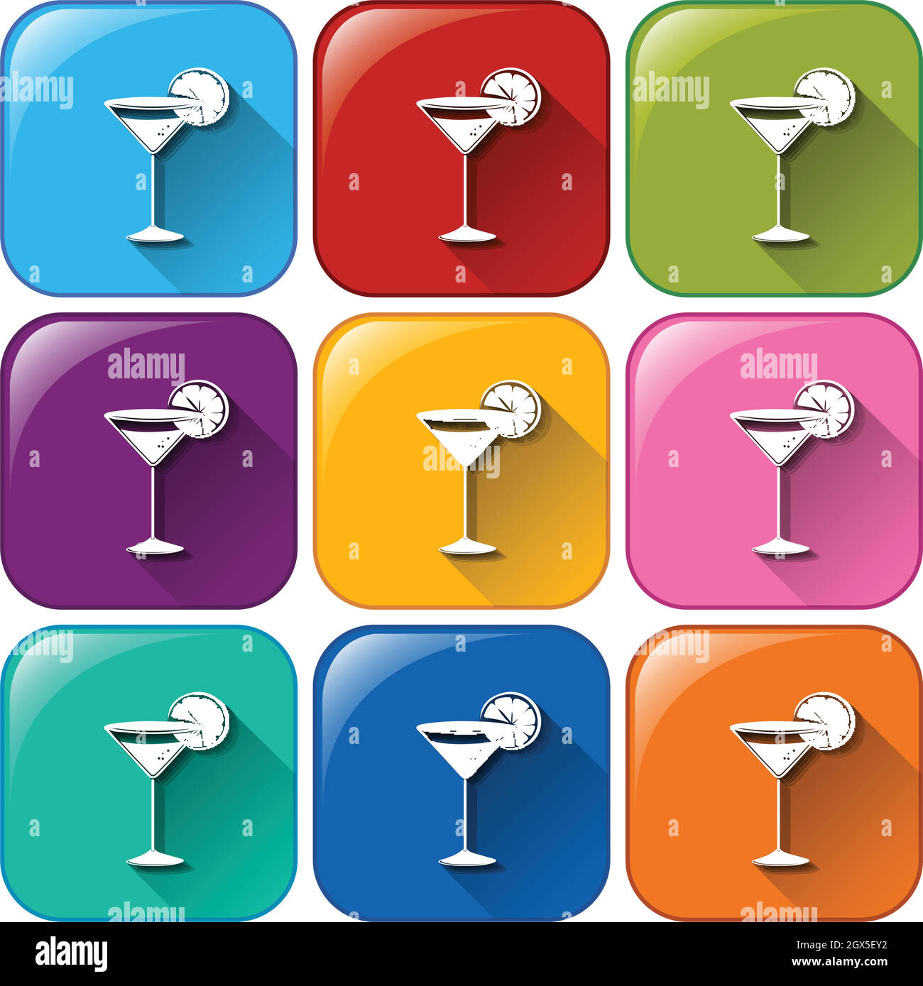 Boutons arrondis avec cocktails Illustration de Vecteur