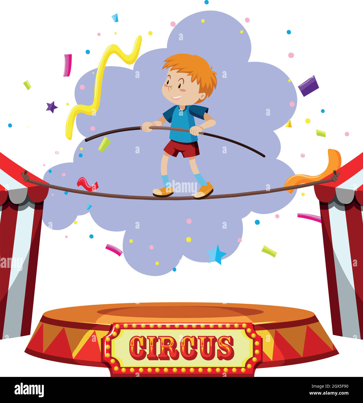 Un cirque de randonnée Boy Tightrope Illustration de Vecteur