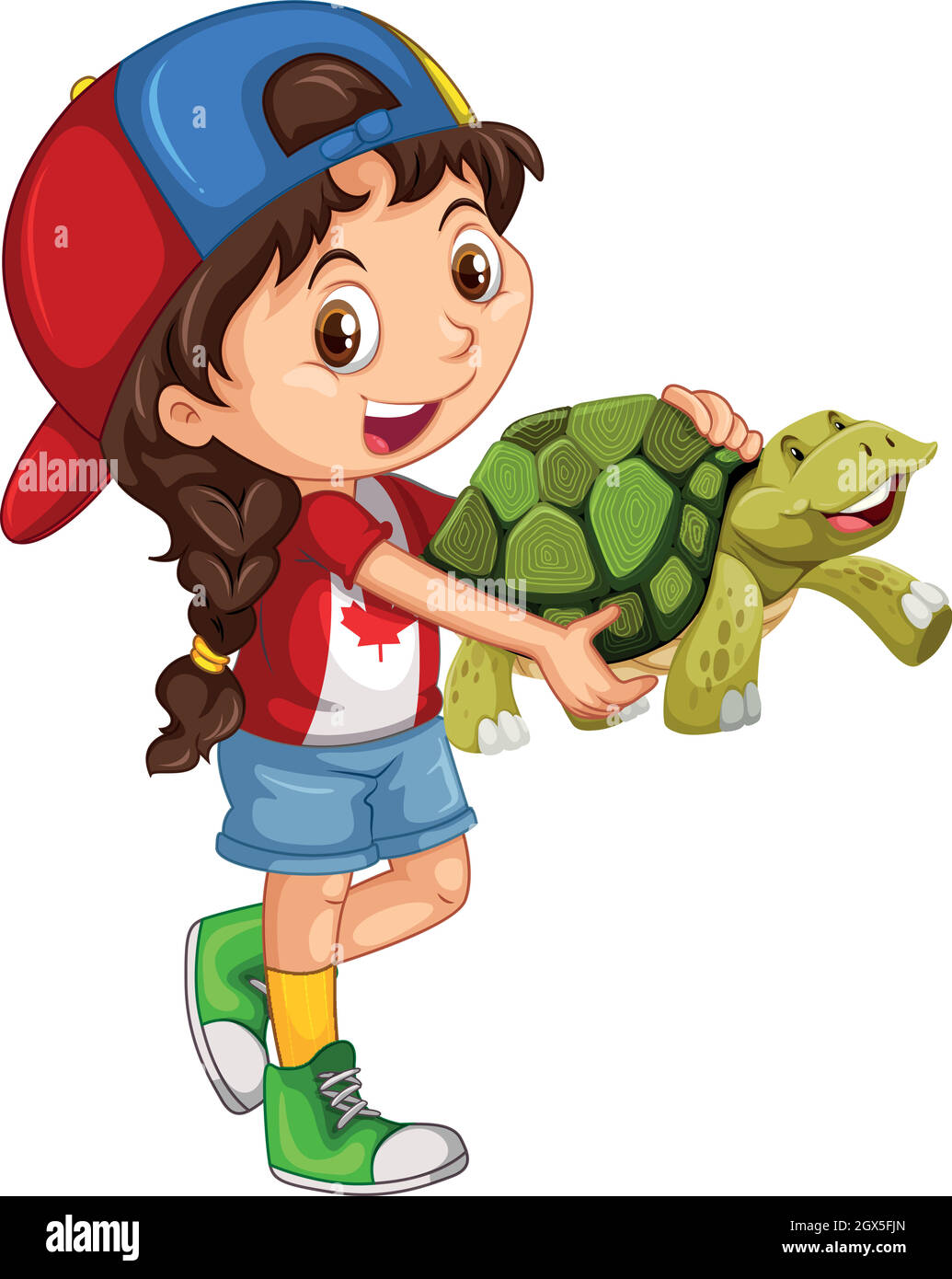 Petite fille et tortue verte Illustration de Vecteur