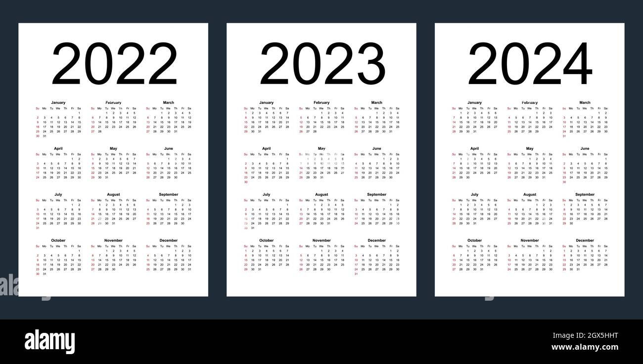 Calendrier Modifiable 2023 2024 Calendriers Vectoriels Modifiables Simples Pour Les Années 2022, 2023, 2024.  La Semaine Commence Le Dimanche. Verticale. Illustration Vectorielle Isolée  Sur Fond Blanc Image Vectorielle Stock - Alamy