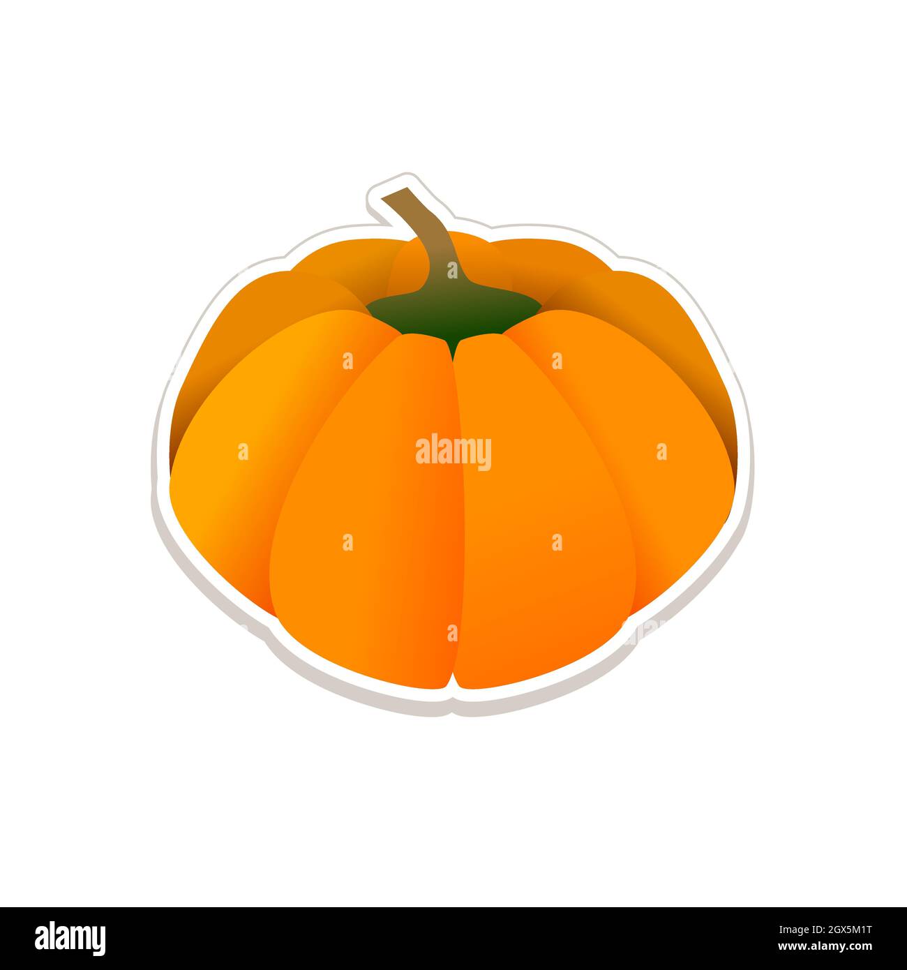 Icône d'autocollant Vector Pumpkin fruit. Pour Thanksgiving, Harvest Festival, invitations de fête d'Halloween, publicité et ventes d'automne. Illustration de Vecteur