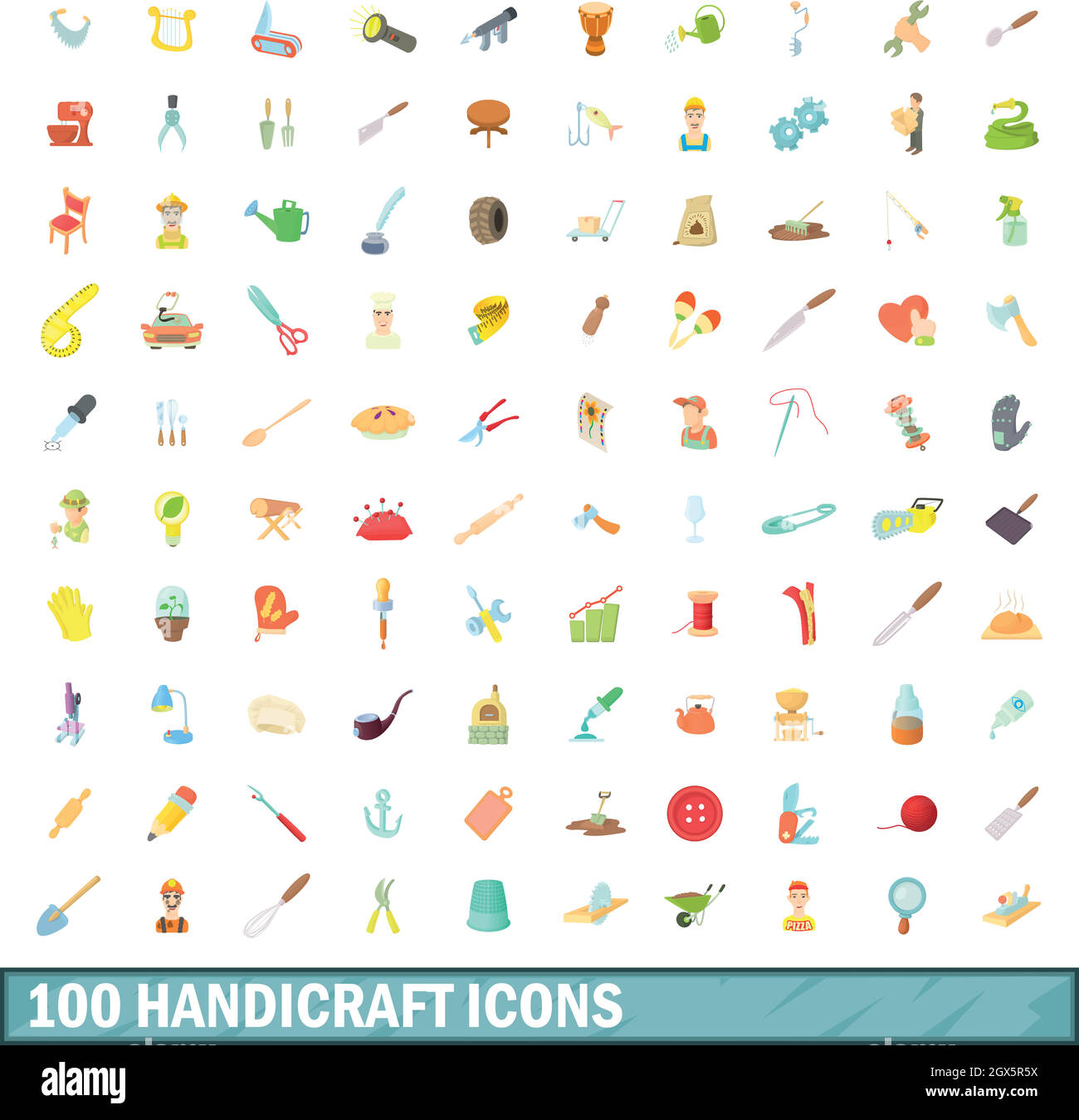 L'artisanat 100 icons set, cartoon style Illustration de Vecteur