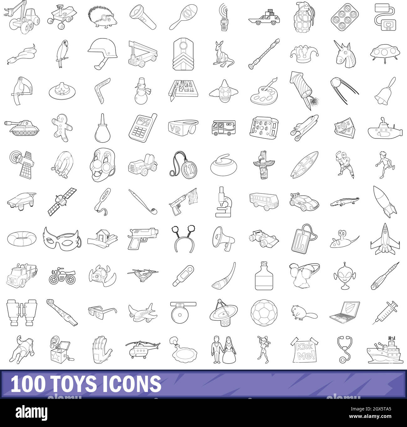 100 toys icons set style du contour, Illustration de Vecteur