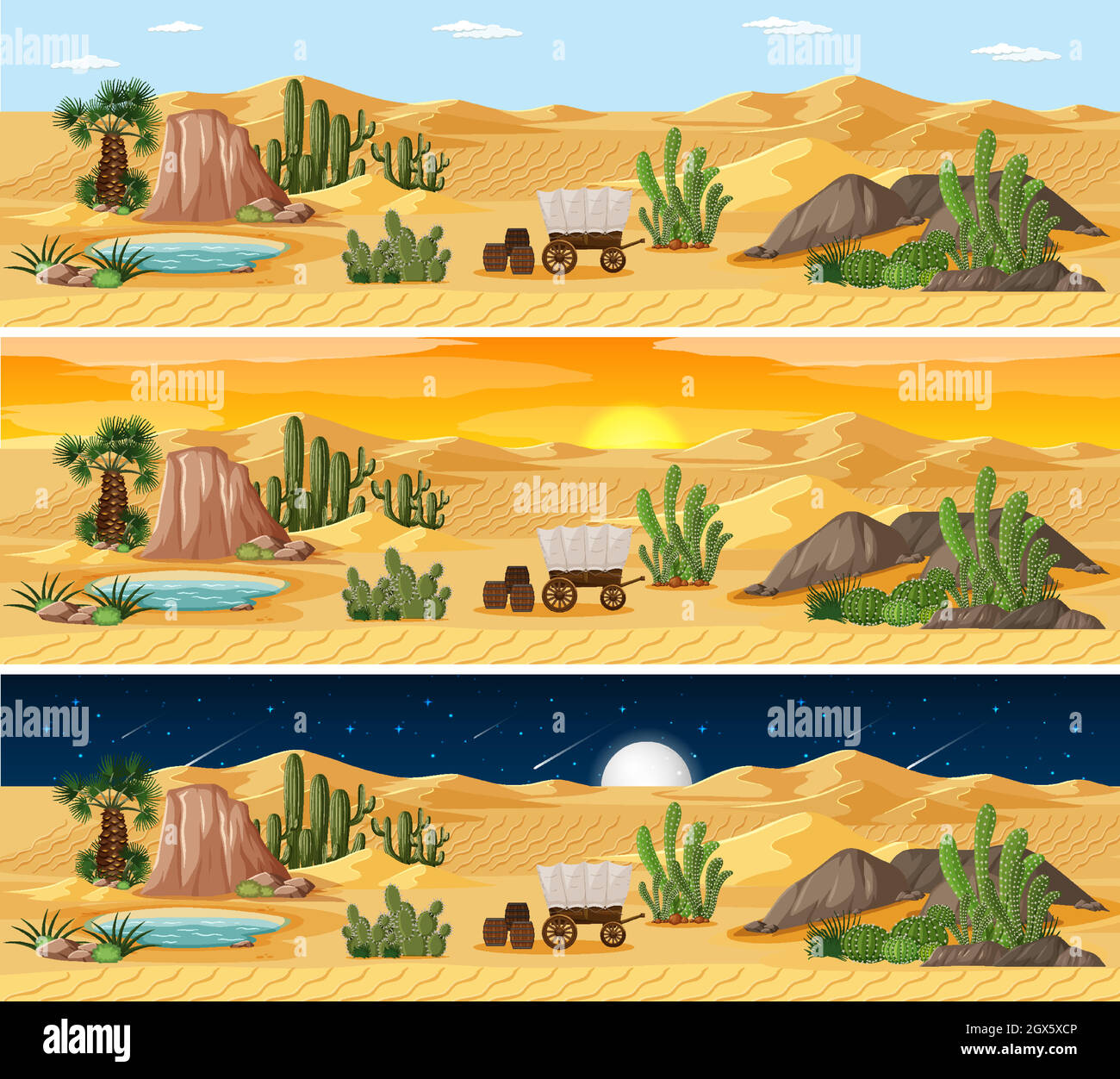Paysage désertique à différentes heures dans une journée Illustration de Vecteur