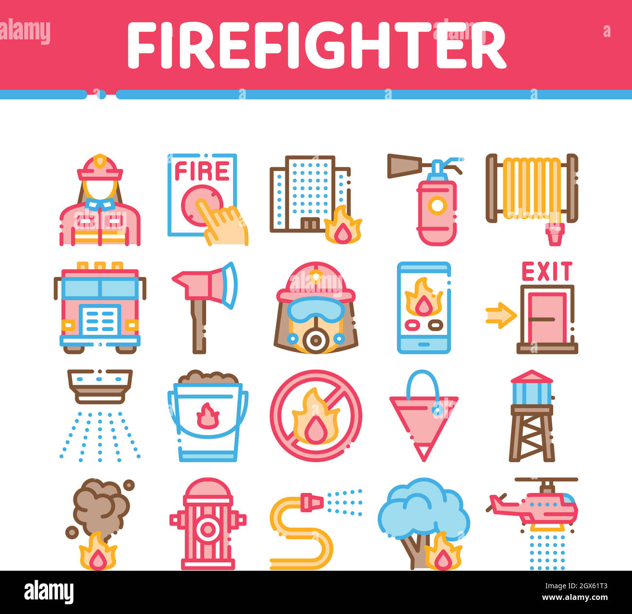 L'équipement de pompier Collection Icons Set Vector Illustration de Vecteur