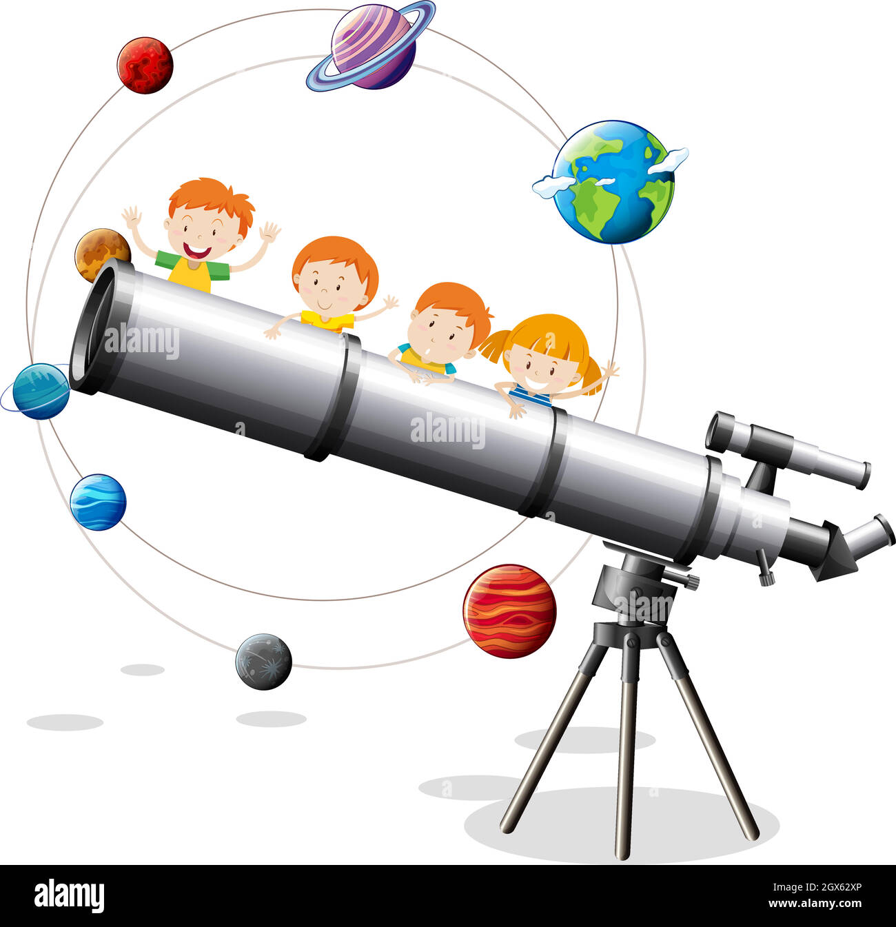 Childrean et télescope géant Illustration de Vecteur