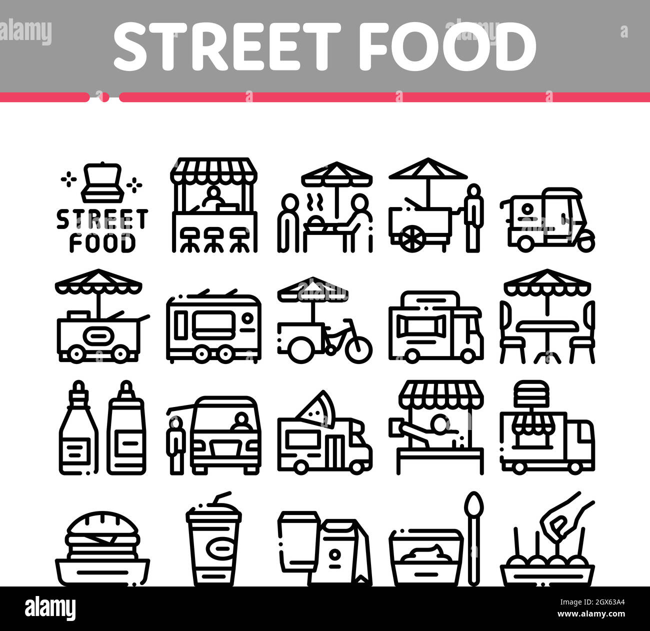 Street Food and Drink Collection Icons Set Vector Illustration de Vecteur