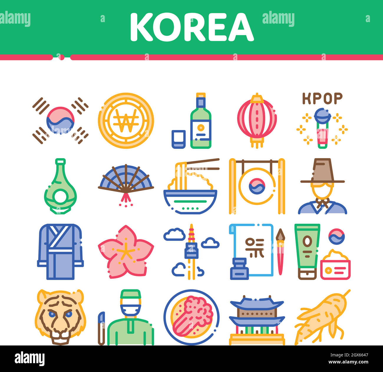 Corée Traditional Collection Icons Set Vector Illustration de Vecteur