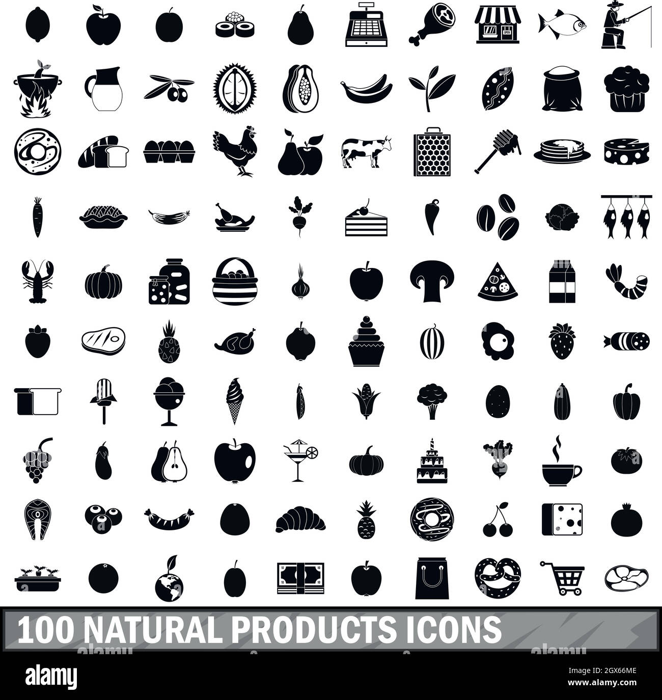 100 produits naturels, le style simple icons set Illustration de Vecteur