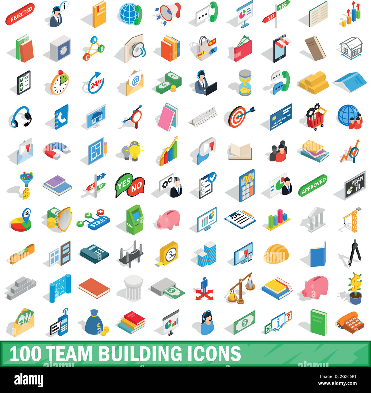 100 team building icons set, style 3D isométrique Illustration de Vecteur