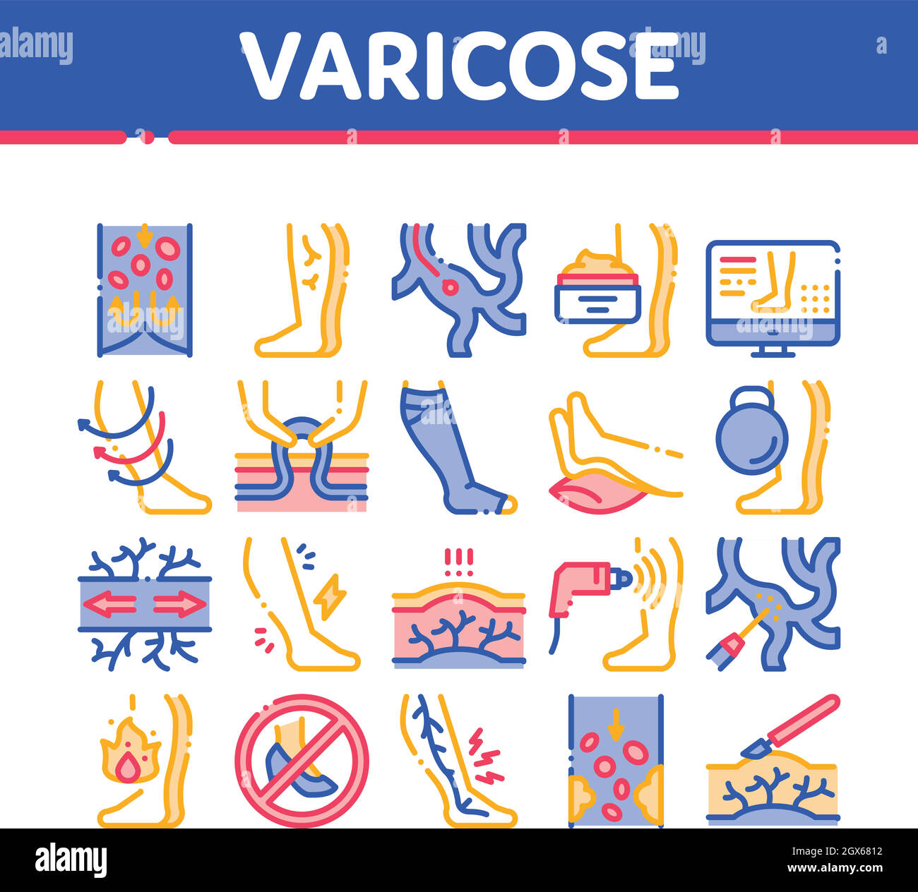 Varices maladies Collection icônes définir le vecteur Illustration de Vecteur