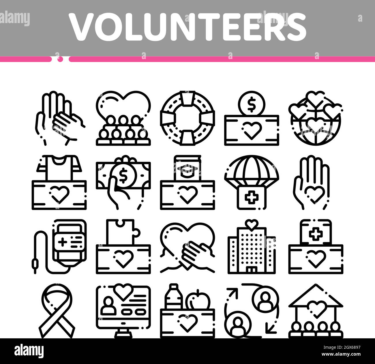 Les bénévoles Support Vector fine ligne Icons Set Illustration de Vecteur