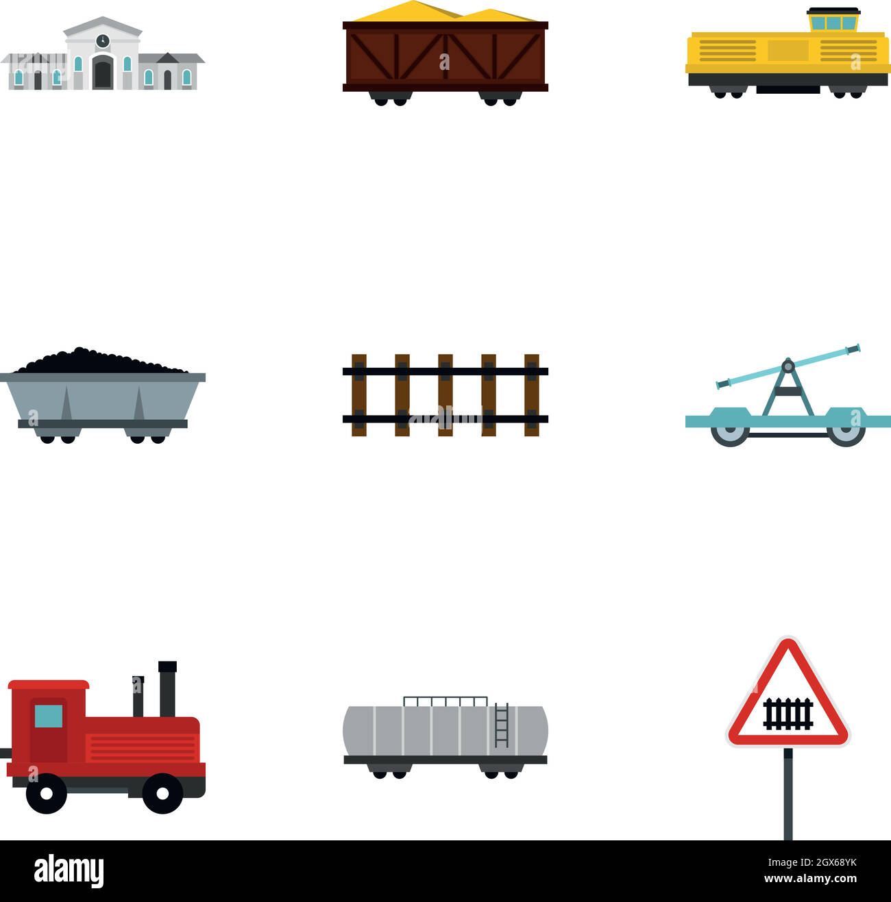 Railroad icons set, style plat Illustration de Vecteur