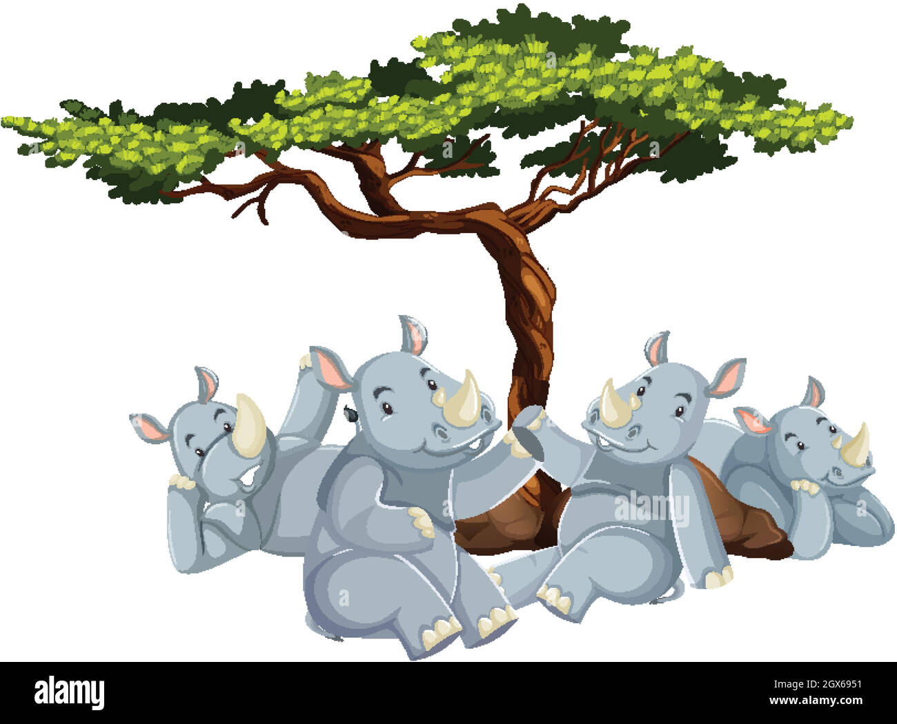 Groupe de rhinocéros sous l'arbre Illustration de Vecteur