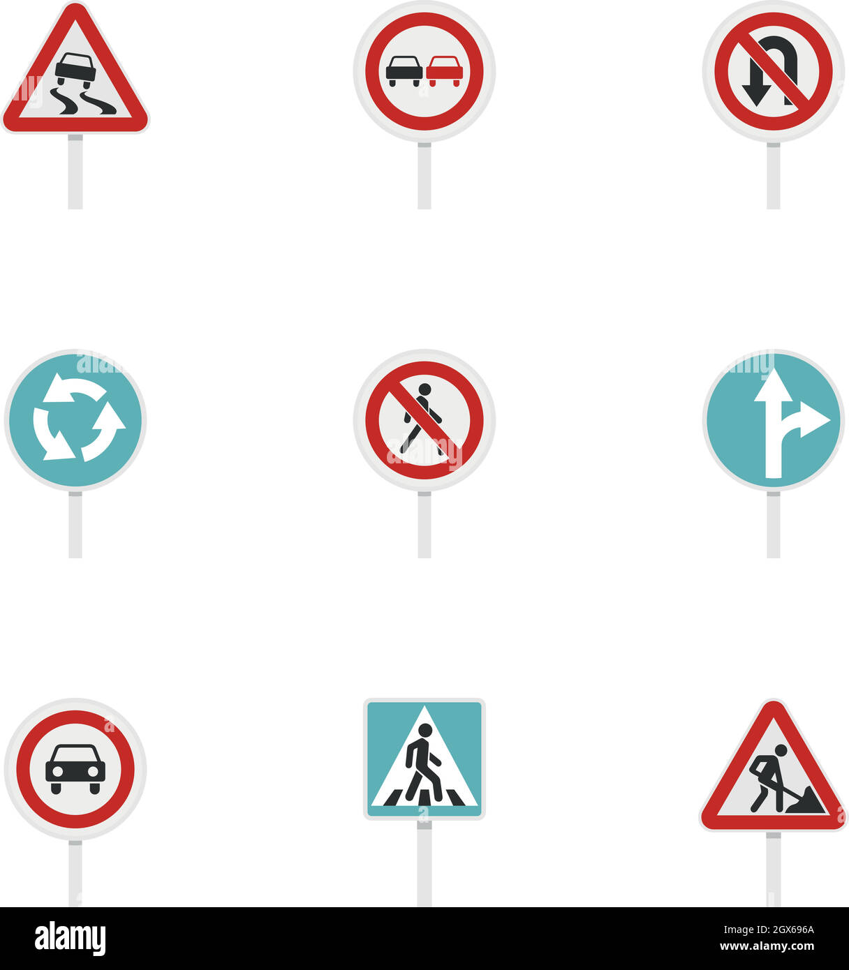 Plusieurs icônes de signalisation routière sont affichées à plat Illustration de Vecteur