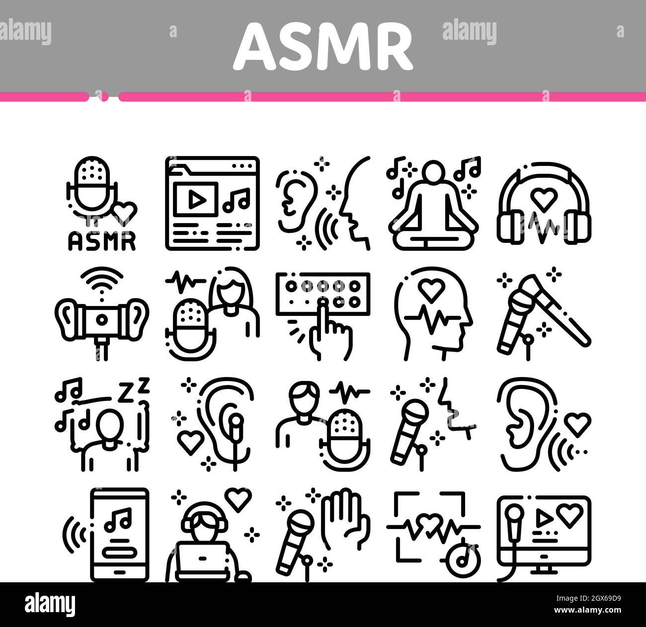 Asmr Sound Phénomène Collection Icônes Définir Le Vecteur Illustration de Vecteur