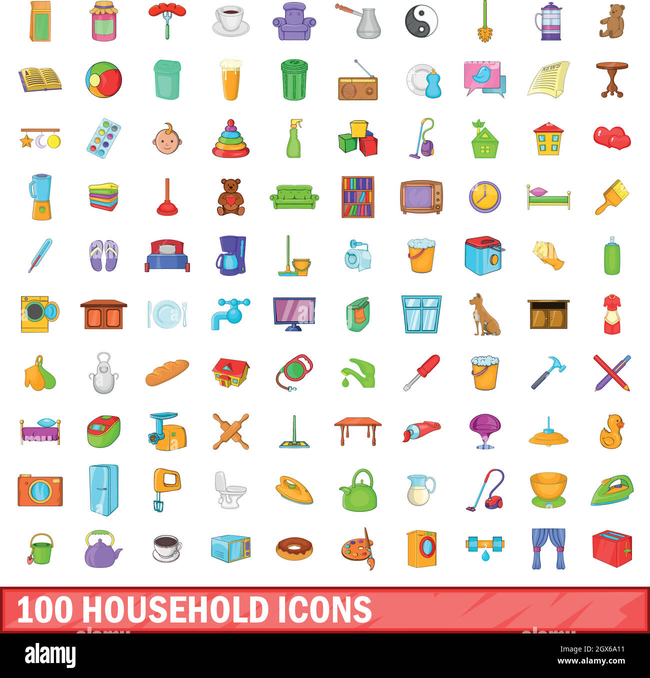 Ménage 100 icons set, cartoon style Illustration de Vecteur