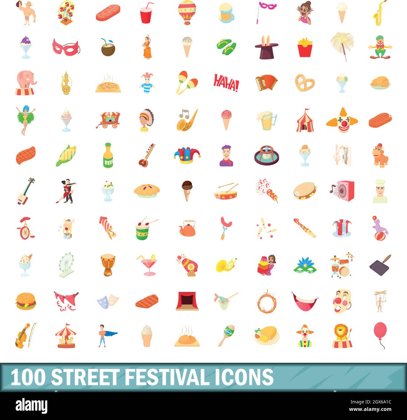 Festival de rue 100 icons set, cartoon style Illustration de Vecteur