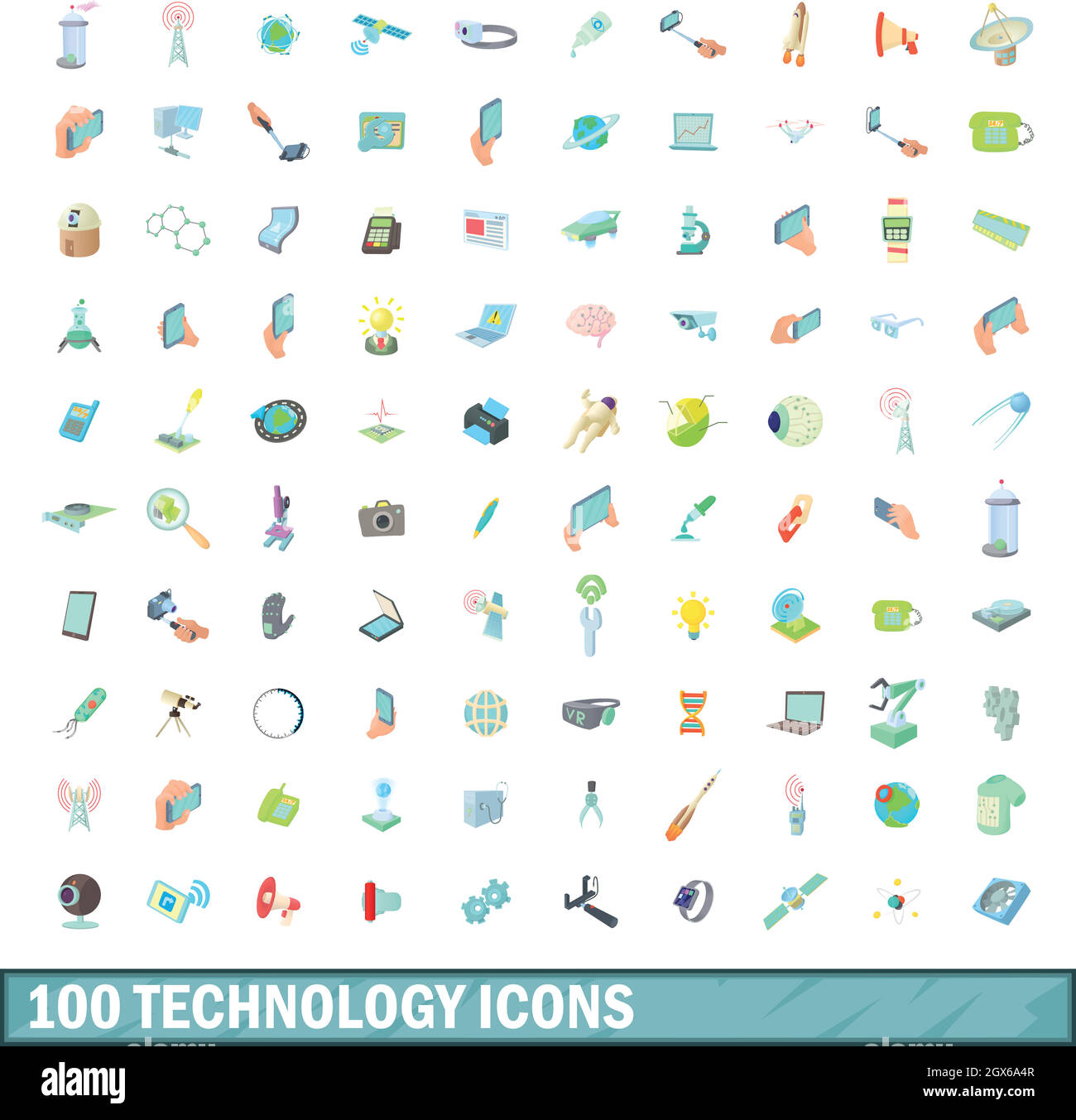 La technologie 100 icons set, cartoon style Illustration de Vecteur