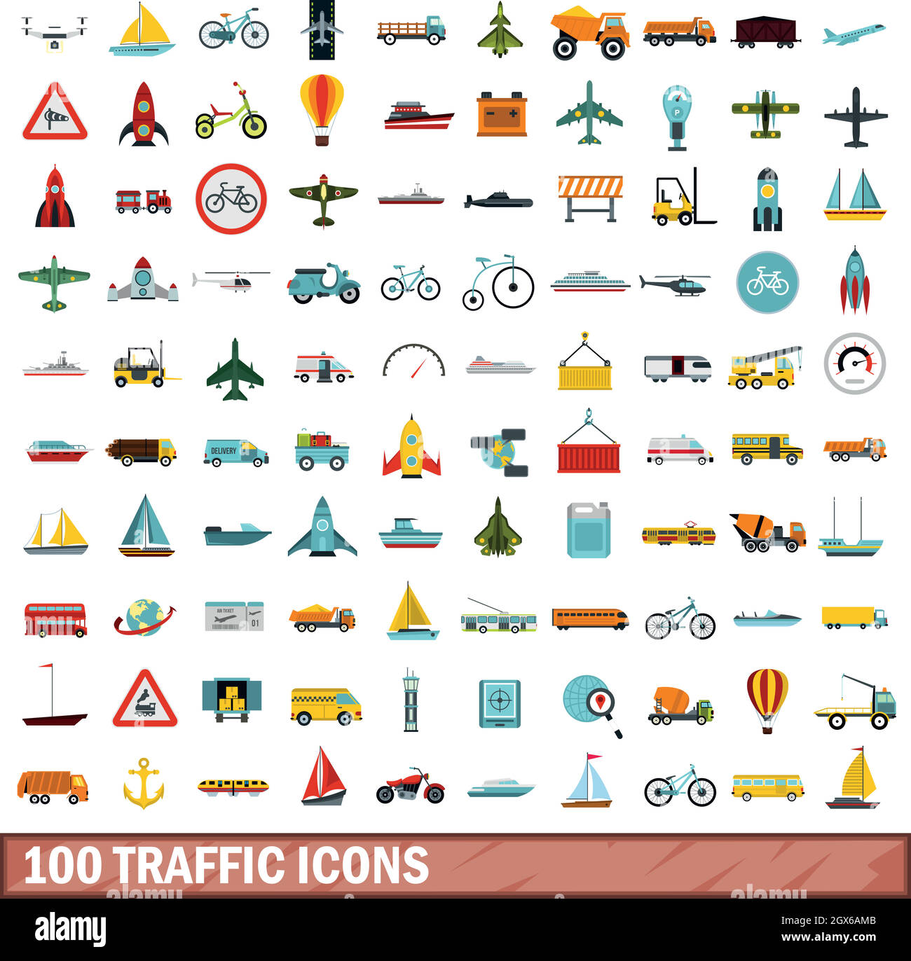 Trafic 100 icons set, style plat Illustration de Vecteur