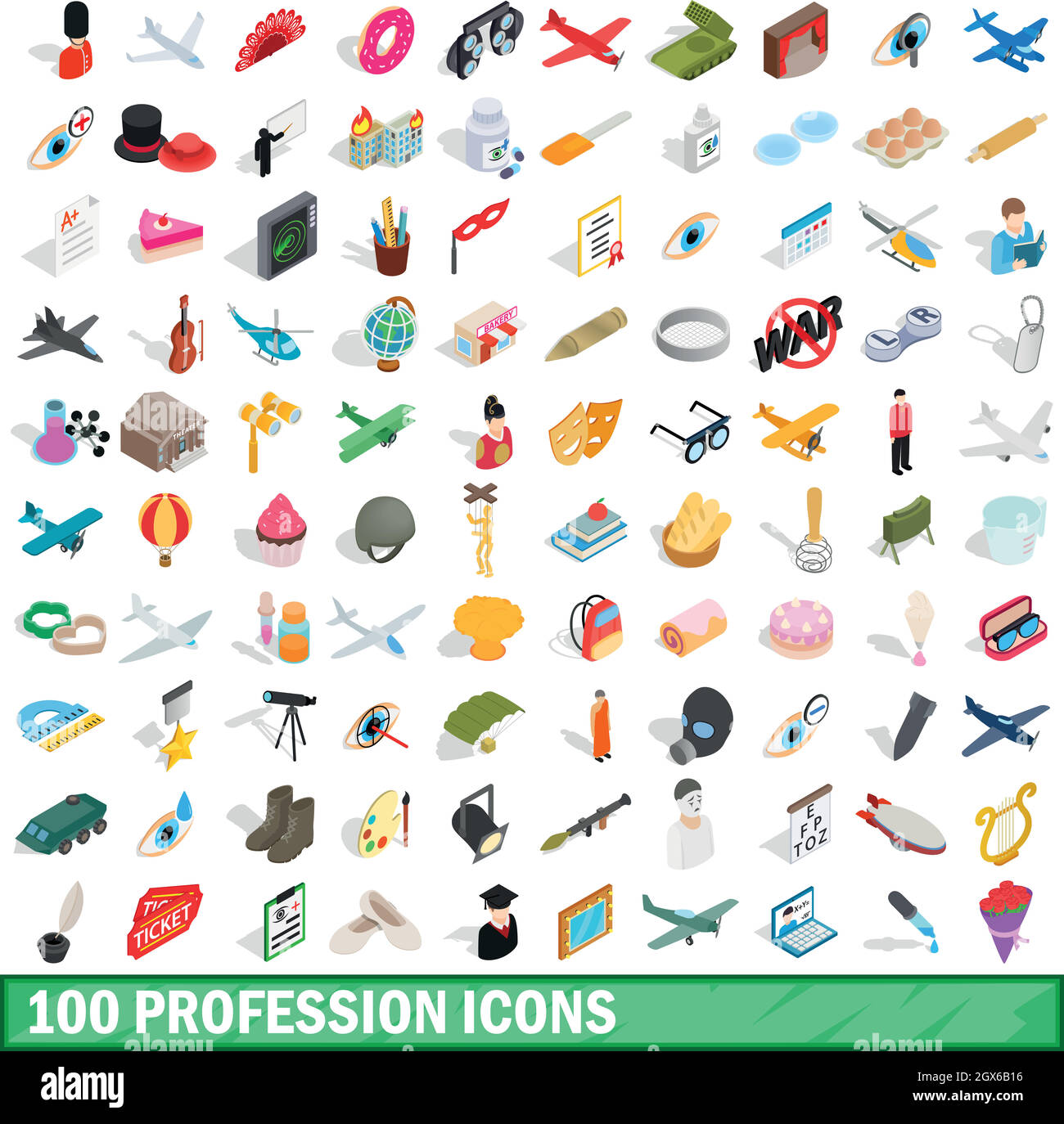 100 profession icons set, style 3D isométrique Illustration de Vecteur