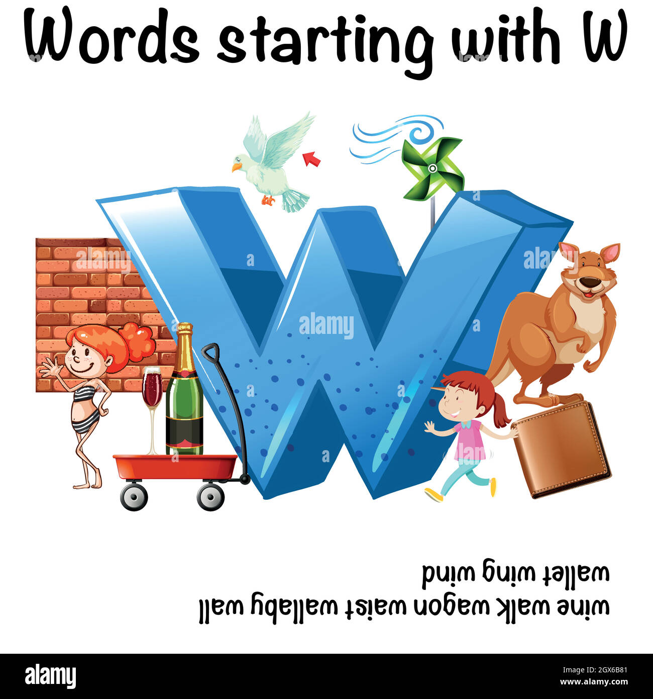 Feuille de travail en anglais pour les mots commençant par W Illustration de Vecteur