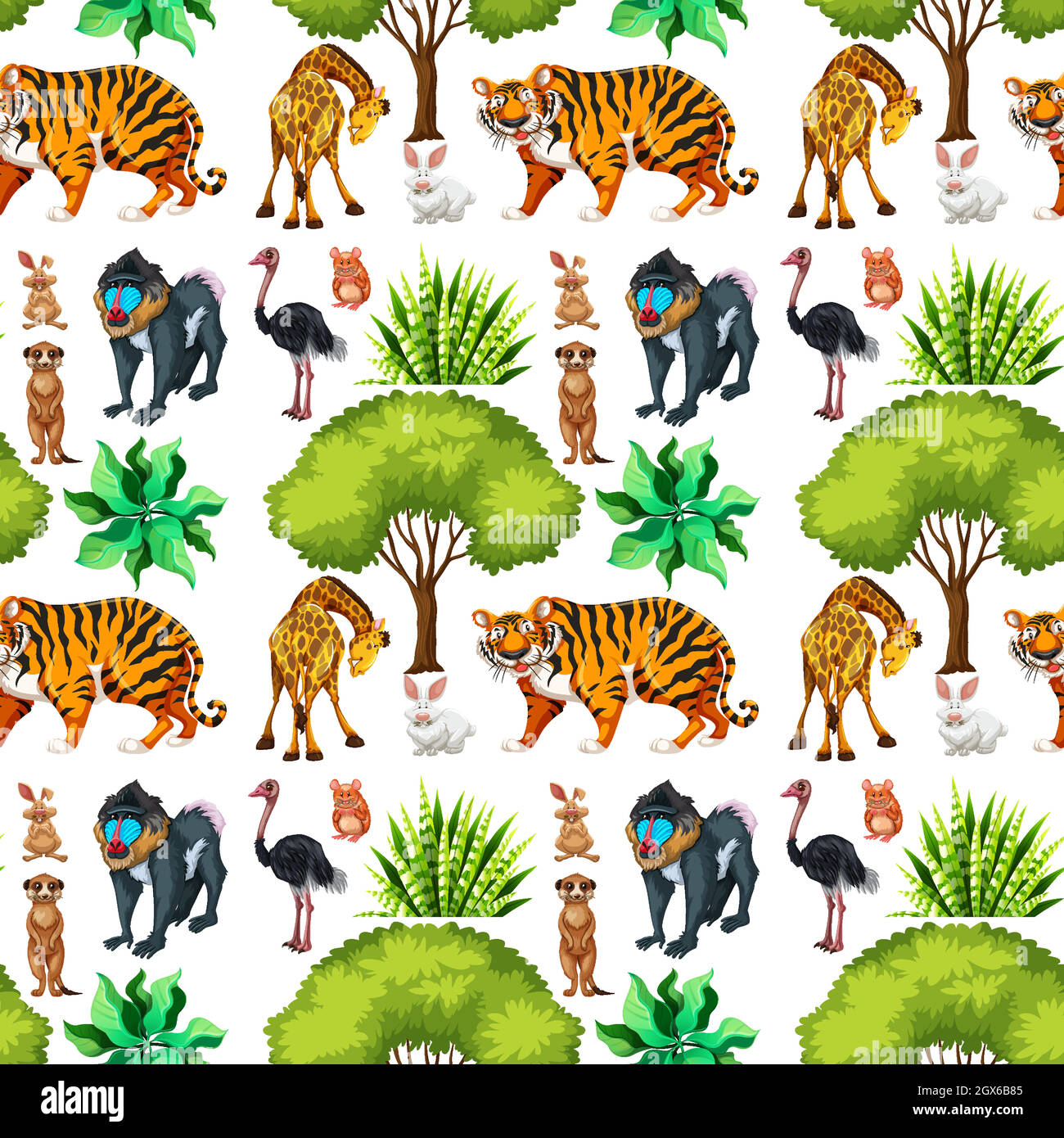 Motif animal safari sans coutures avec joli animal Illustration de Vecteur