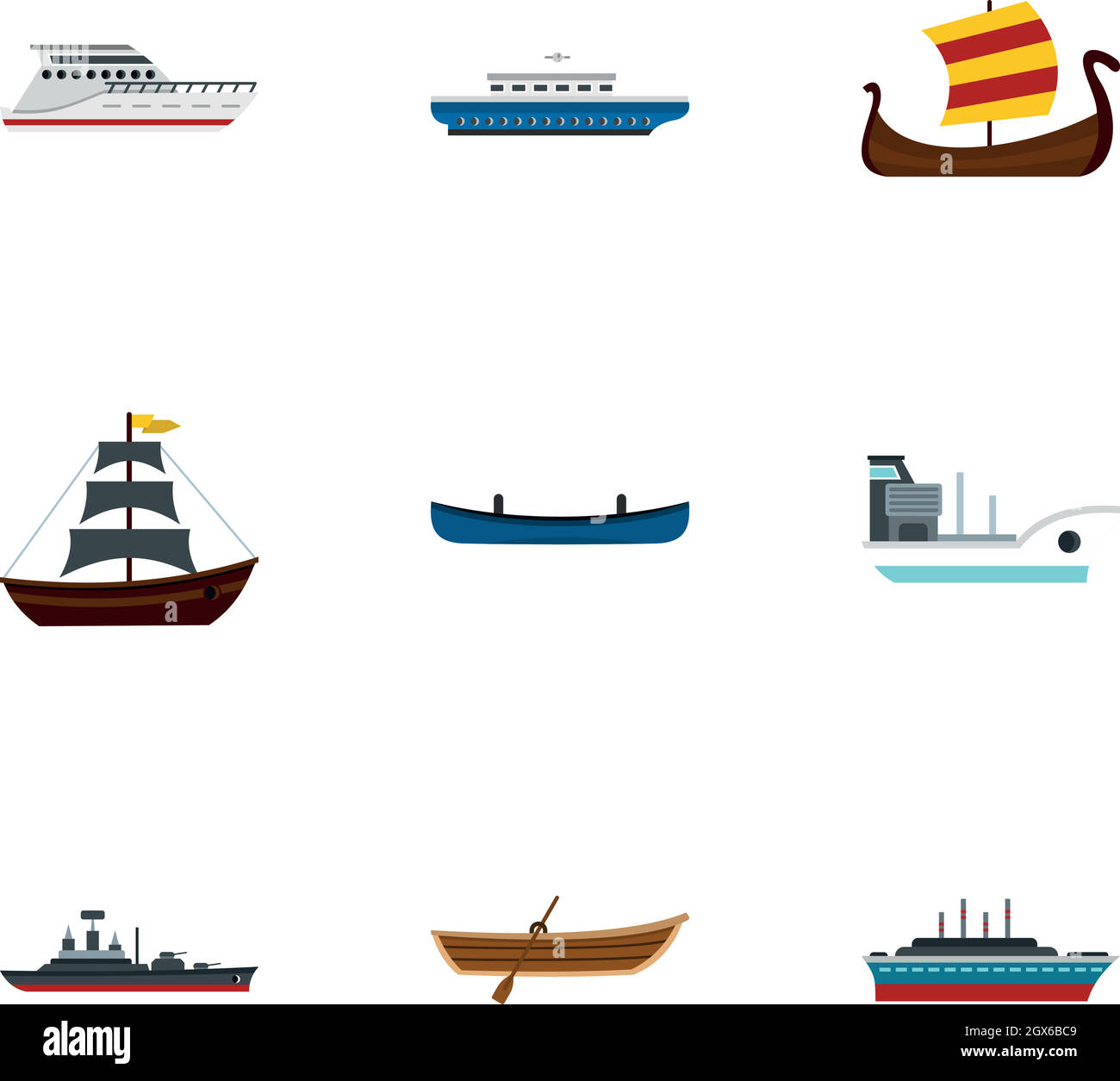 Ensemble d'icônes de transport maritime, style plat Illustration de Vecteur