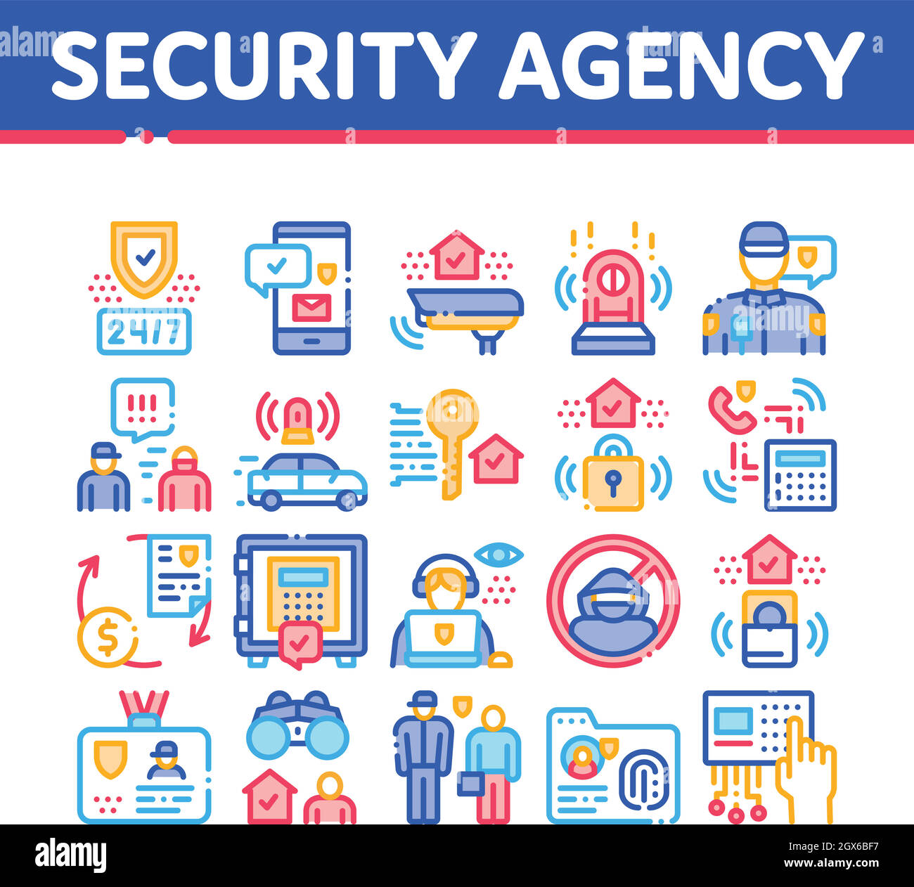 Vecteur de définition des icônes de protection des propriétés de l'agence de sécurité Illustration de Vecteur