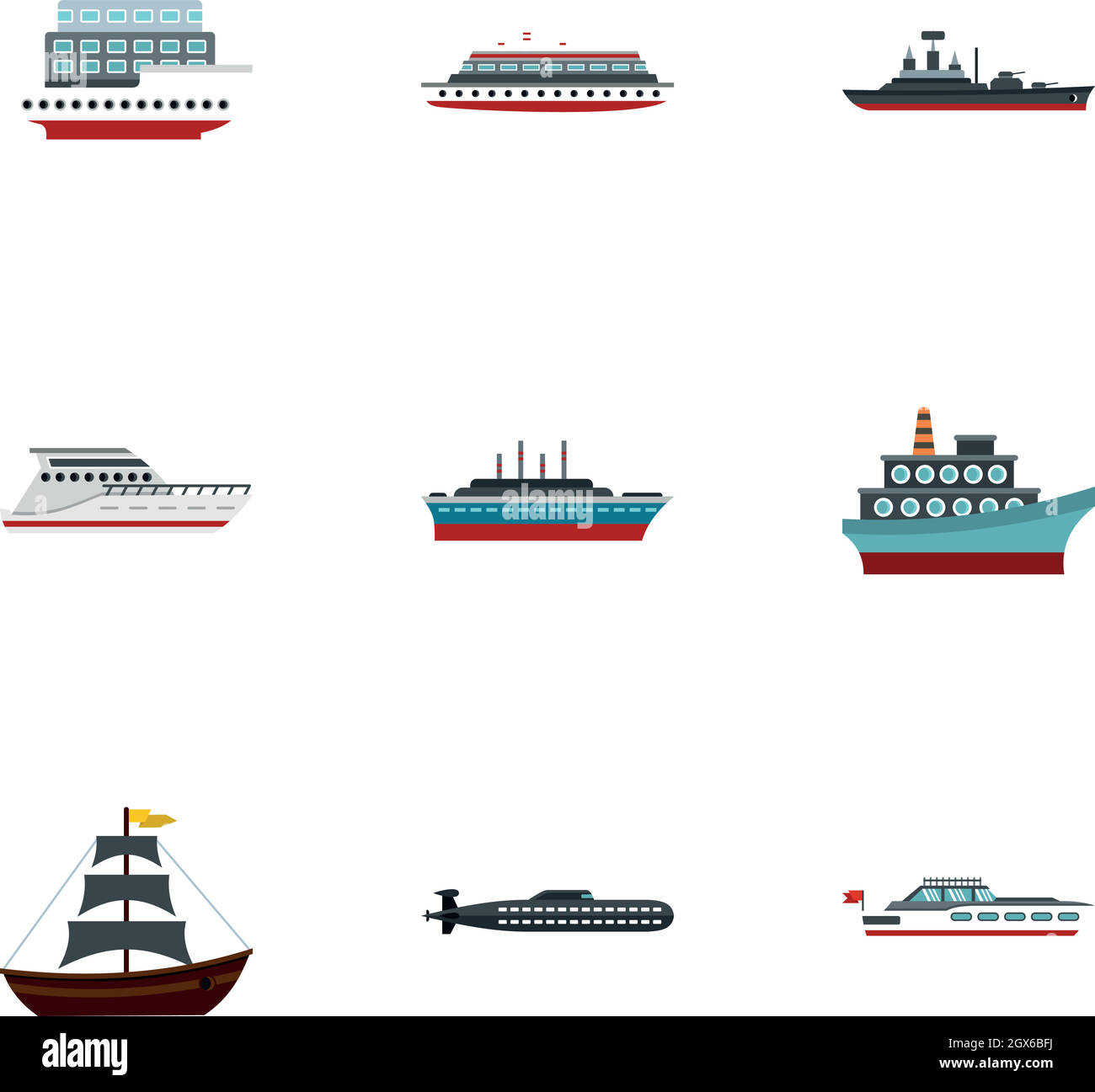 Icônes de yacht et de bateau, style plat Illustration de Vecteur