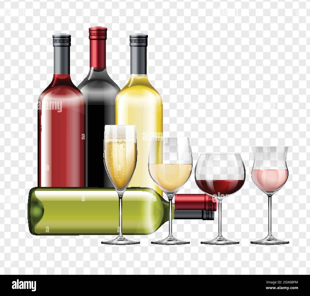 Différents types de vin et de verres Illustration de Vecteur