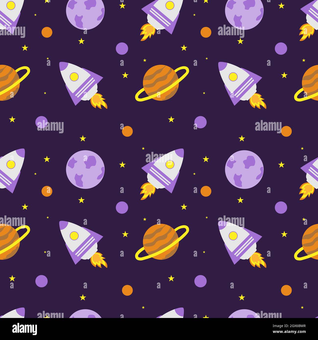 Fusée spatiale et planètes avec étoiles sur fond violet.Exploration spatiale. Illustration de Vecteur