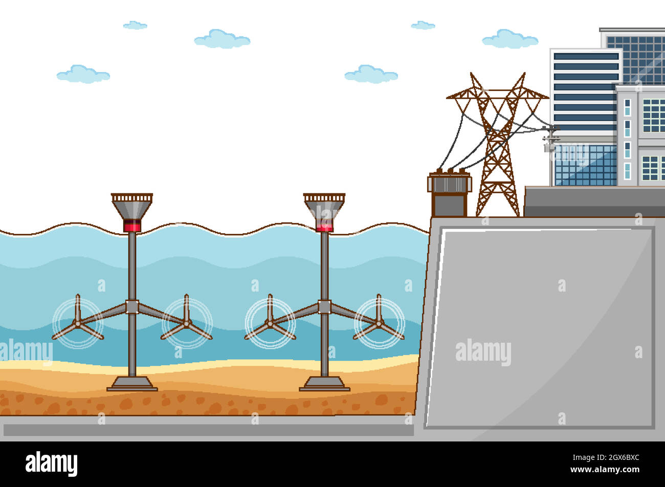 Schéma illustrant la production d'électricité par l'eau utilisée en ville Illustration de Vecteur
