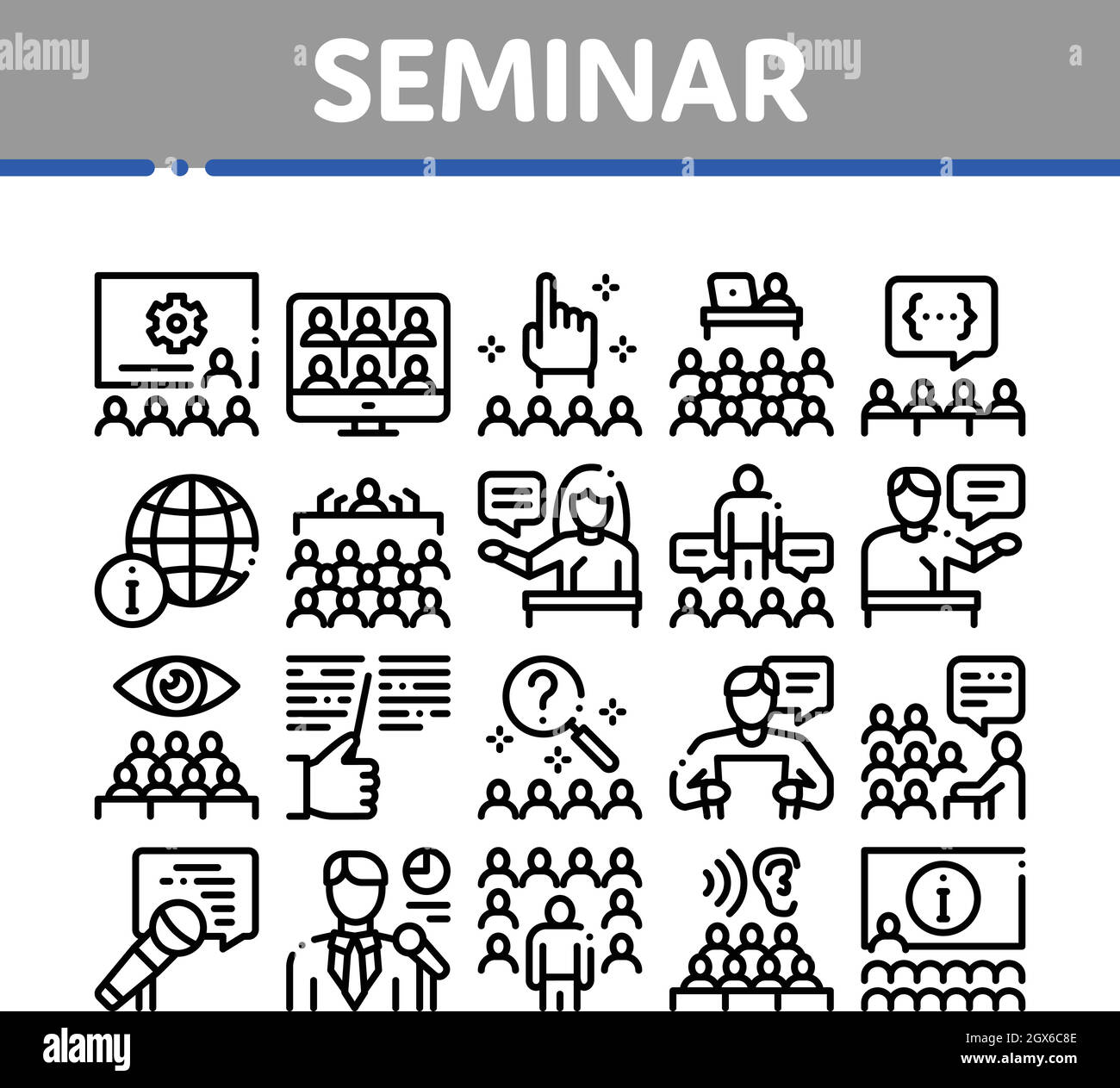 Jeu d'icônes de collection de séminaires/conférences Illustration de Vecteur Jeu d'icônes de collection de séminaires/conférences Illustration de Vecteur