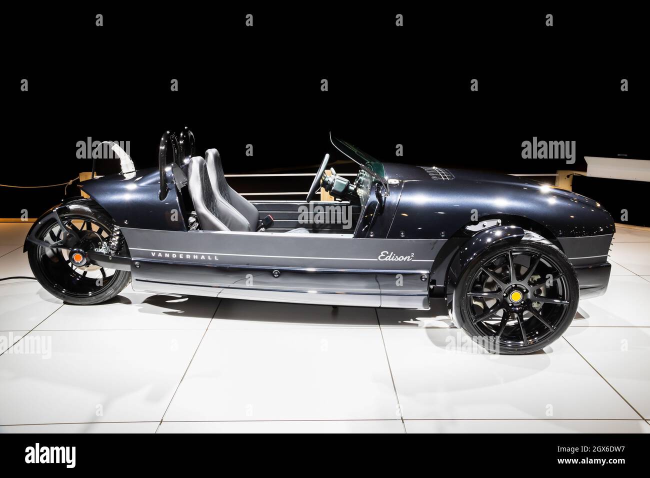 Vanderhall Carmel roadster à trois roues au salon automobile Autosalon 2020. Bruxelles, Belgique - 9 janvier 2020 Banque D'Images