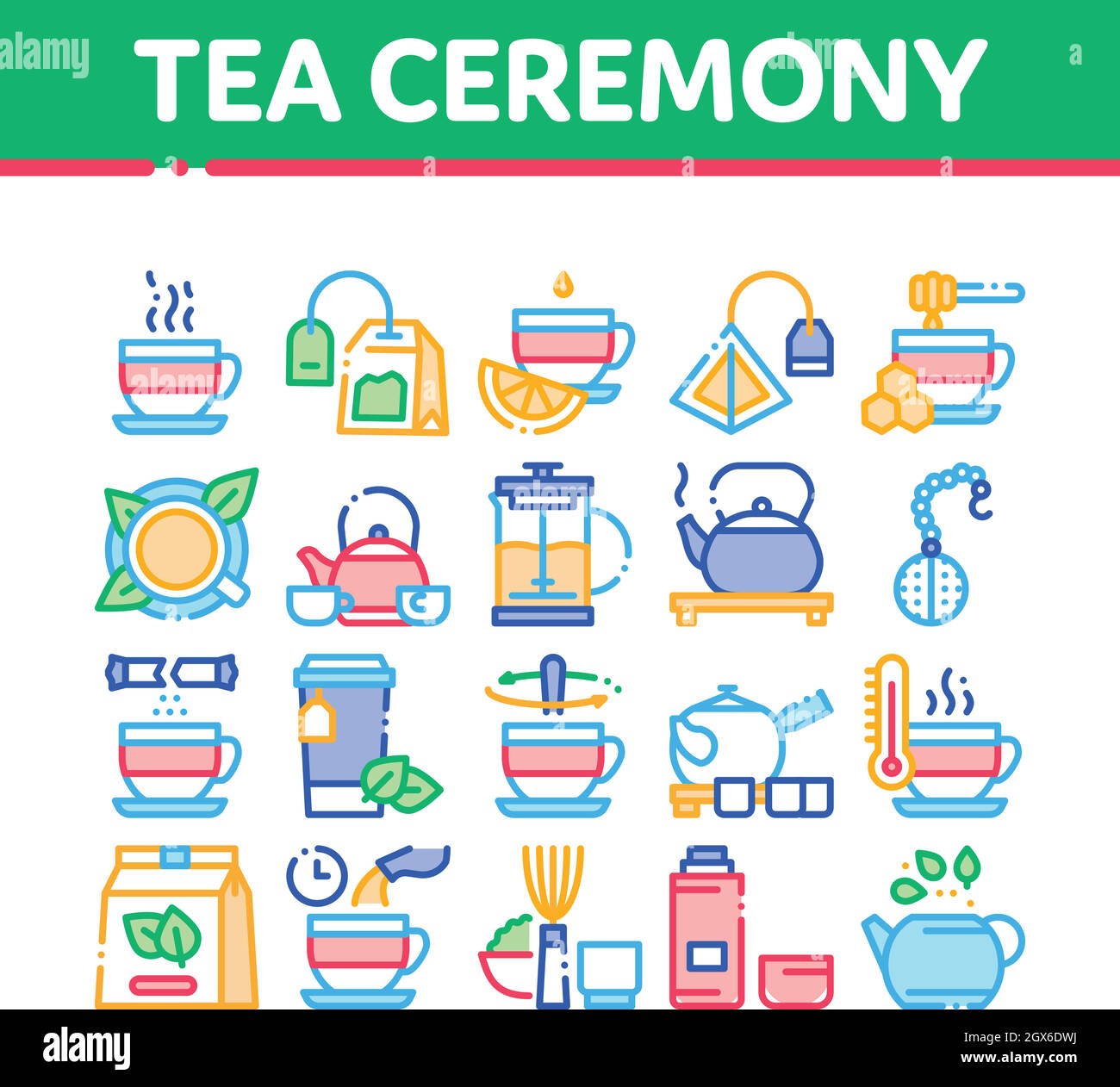 Collection de Tradition de cérémonie du thé Icons Set Vector Illustration de Vecteur