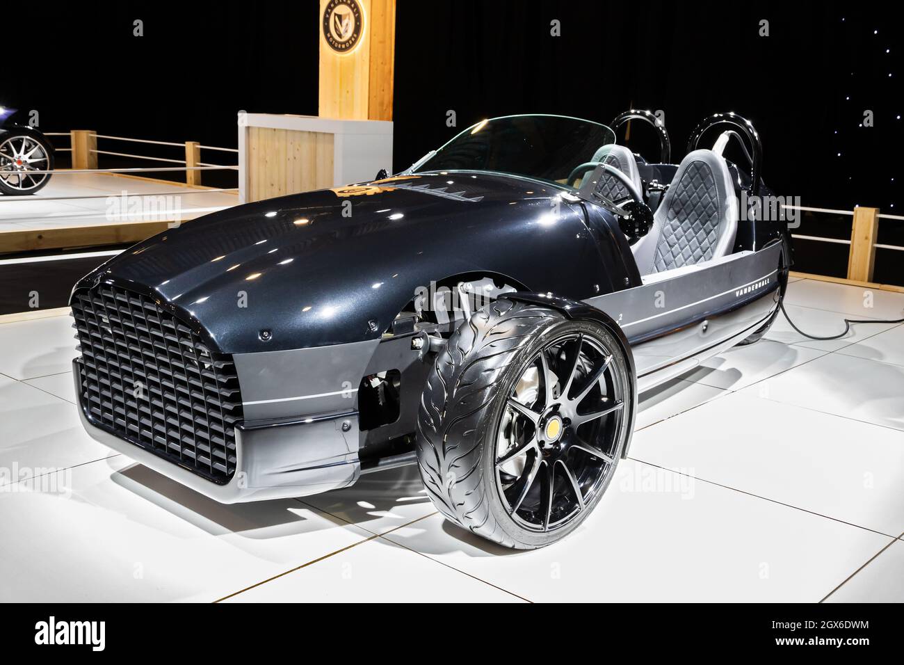 Vanderhall Carmel roadster à trois roues au salon automobile Autosalon 2020. Bruxelles, Belgique - 9 janvier 2020 Banque D'Images