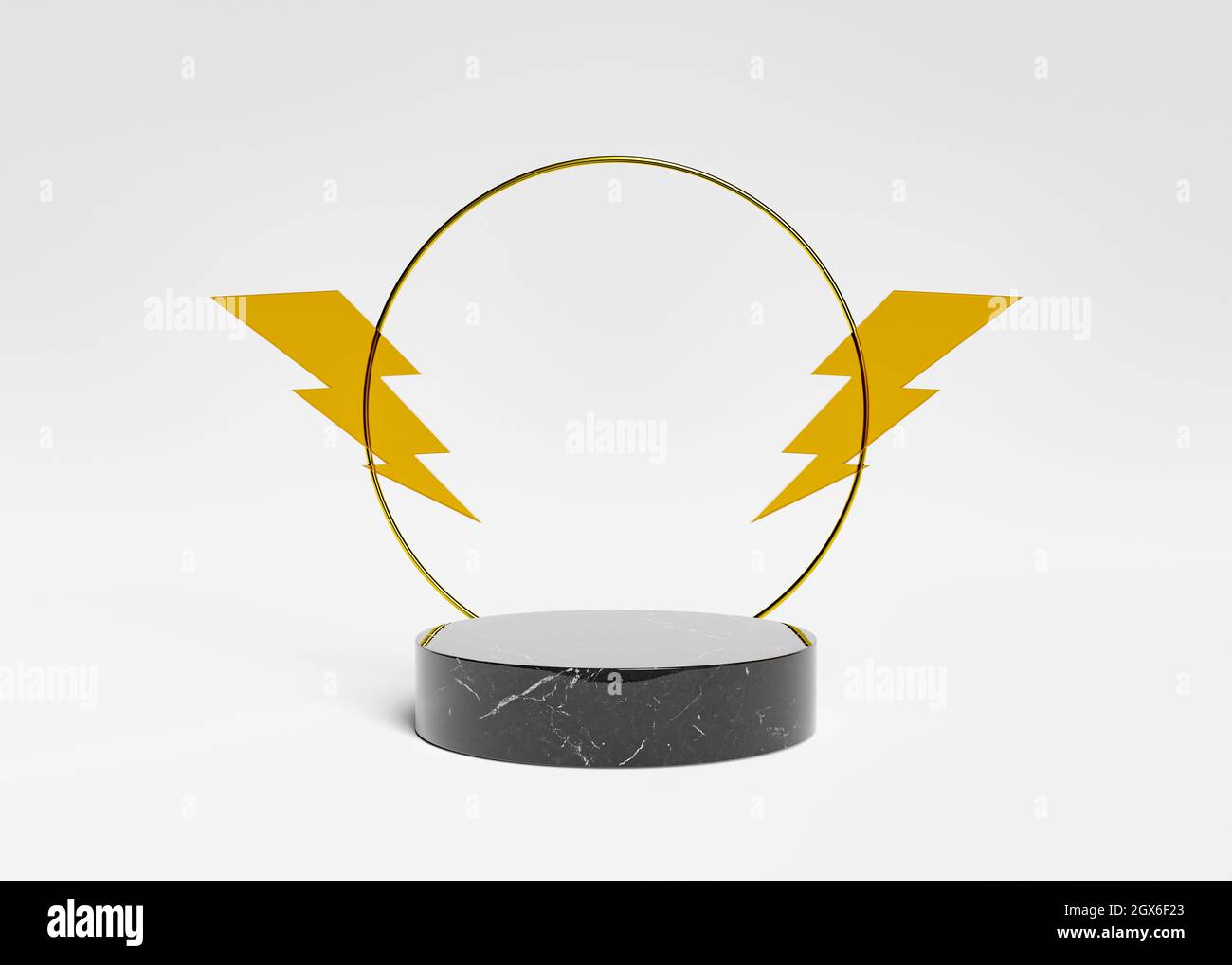 support de produit en marbre avec anneau doré et lumières en verre sur les côtés sur fond blanc. rendu 3d Banque D'Images