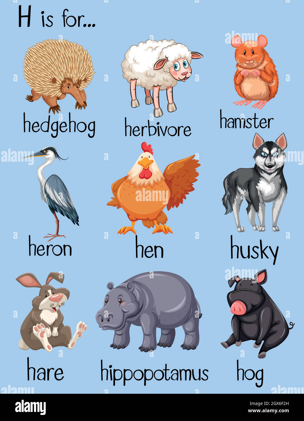 Beaucoup de mots commencent par la lettre H. Illustration de Vecteur