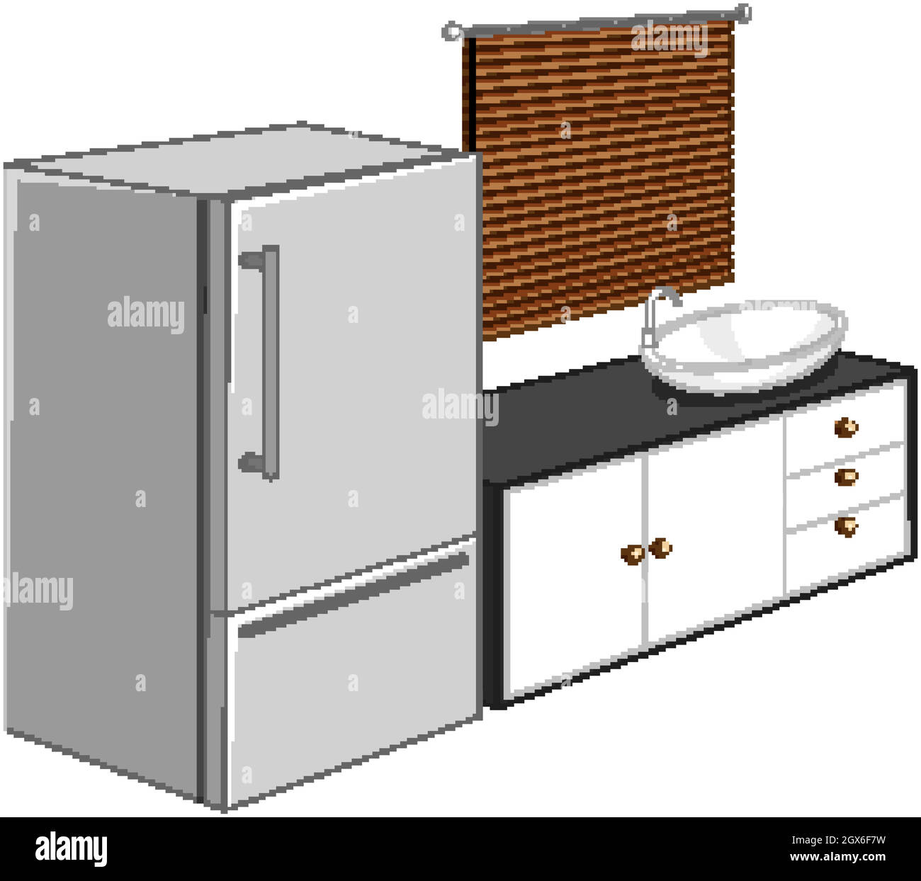 Réfrigérateur avec mobilier de cuisine isolé sur fond blanc Illustration de Vecteur